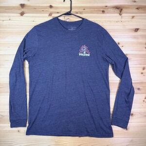 Volcom T-Shirt Mens Large Gray Burnout Skeleton Palm Tree Long Sleeve Tee Shirt